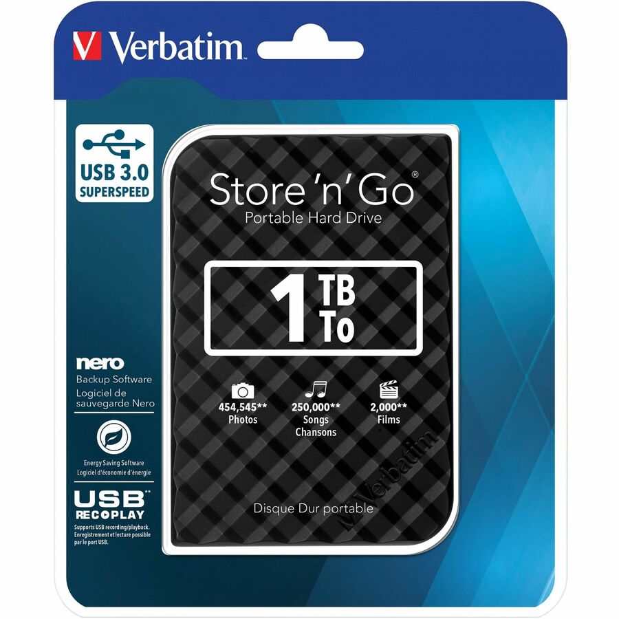 Verbatim Store 'n' Go 1 TB Portable Hard Drive - 2.5" External - Black 53194