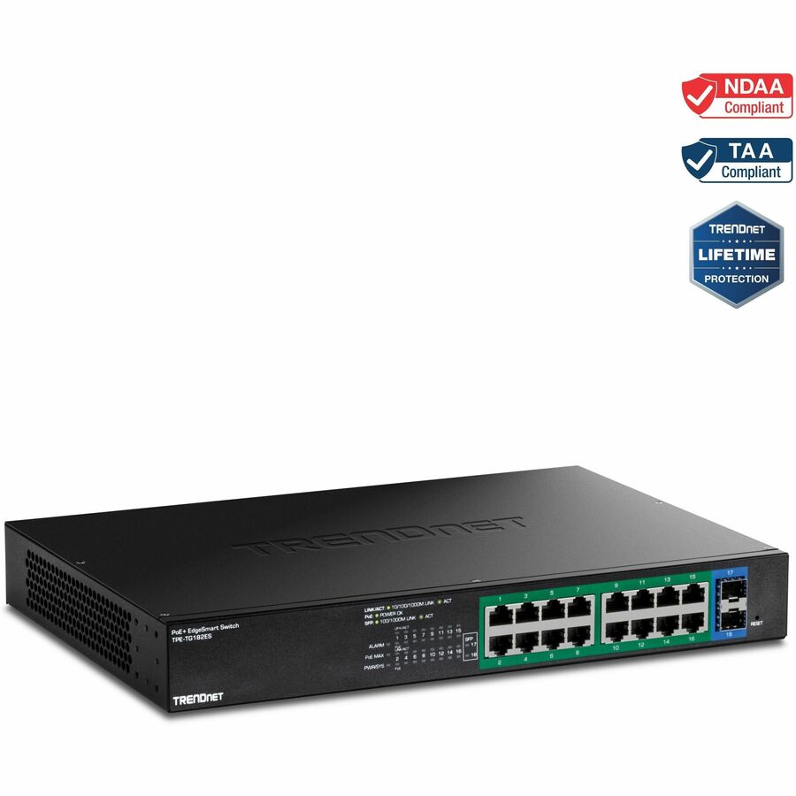 TRENDnet 18-Port Gigabit EdgeSmart PoE+ Switch TPE-TG182ES