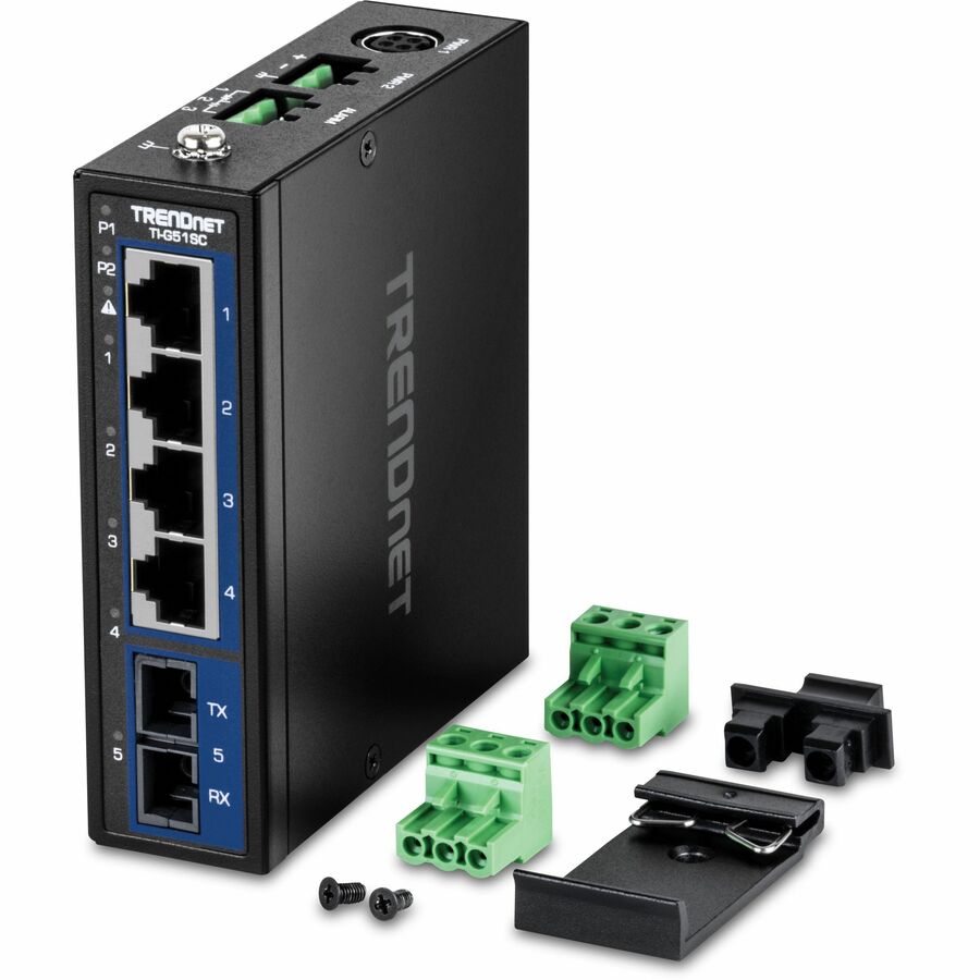 TRENDnet 5-Port Industrial Gigabit DIN-Rail Switch with Multi-Mode SC Port TI-G51SC