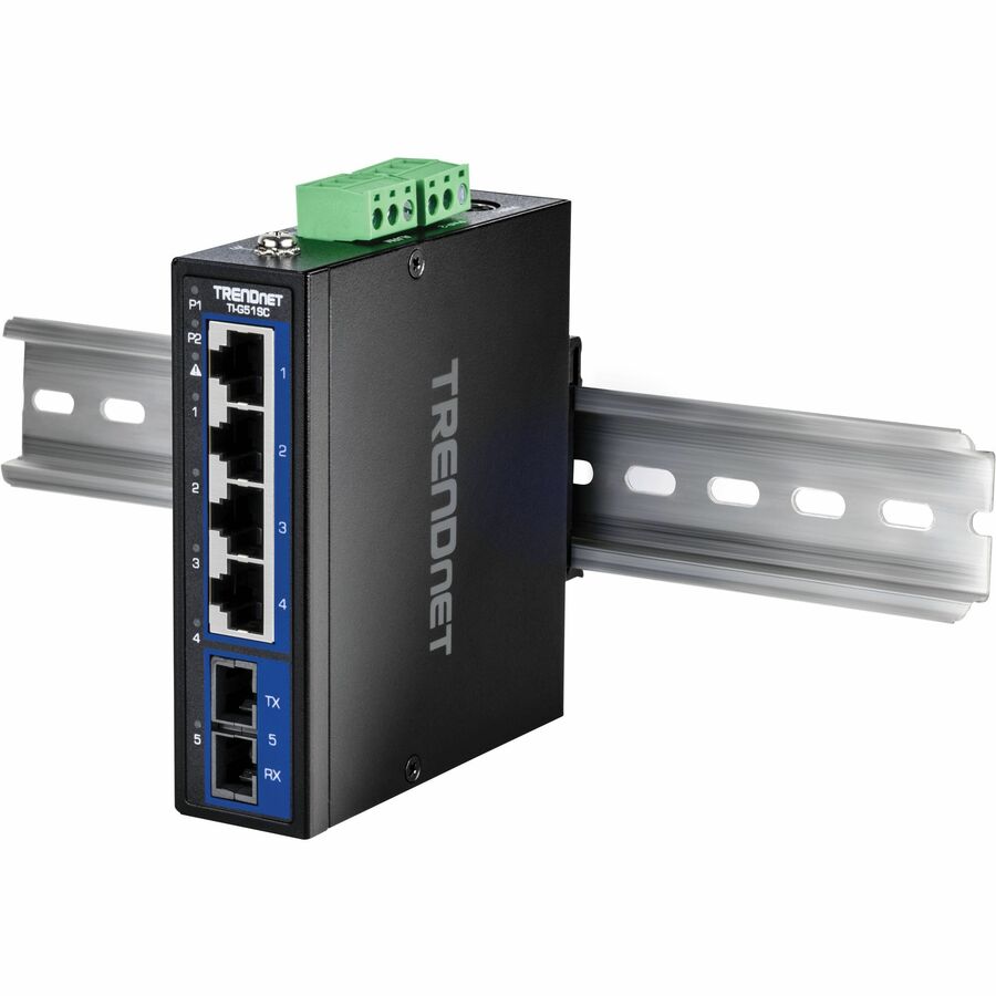 TRENDnet 5-Port Industrial Gigabit DIN-Rail Switch with Multi-Mode SC Port TI-G51SC