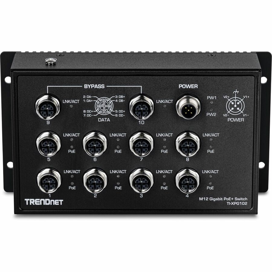 TRENDnet 10-Port Industrial EN 50155 M12 Gigabit PoE+ Railway Switch TI-XPG102