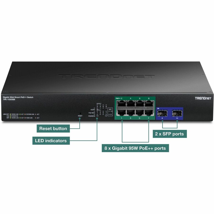 TRENDnet 10-Port Gigabit Web Smart PoE++ Switch TPE-1020SB