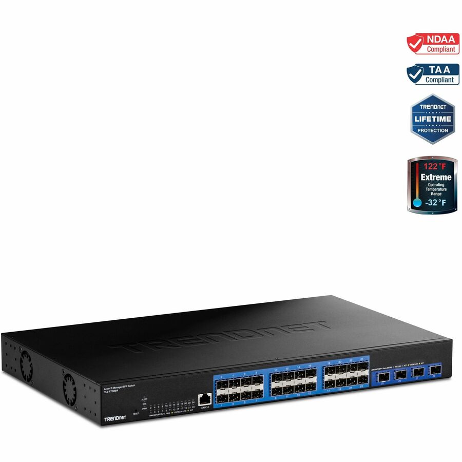 TRENDnet 28-Port Layer 2 Managed SFP Switch with 10G SFP+ Ports TL2-F70284