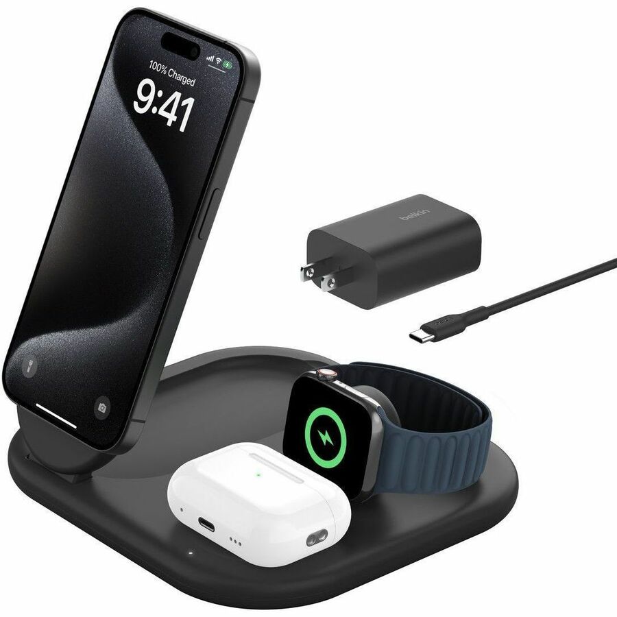 Belkin BoostCharge 3-in-1 Magnetic Foldable Wireless Charger with Qi2 15W WIZ029TTBK