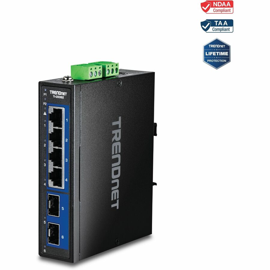 TRENDnet 6-Port Industrial 2.5G DIN-Rail Switch with 10G SFP+ Ports TI-G5062