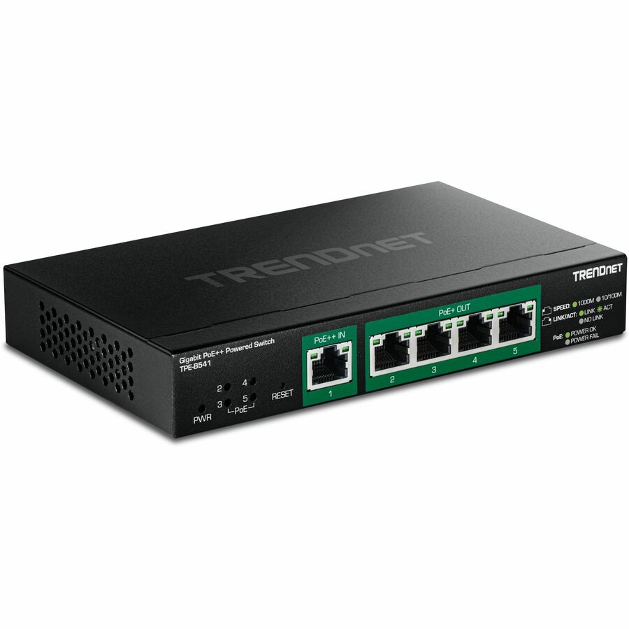 TRENDnet 5-Port Gigabit PoE++ Powered Managed Switch with PoE Passthrough TPE-B541