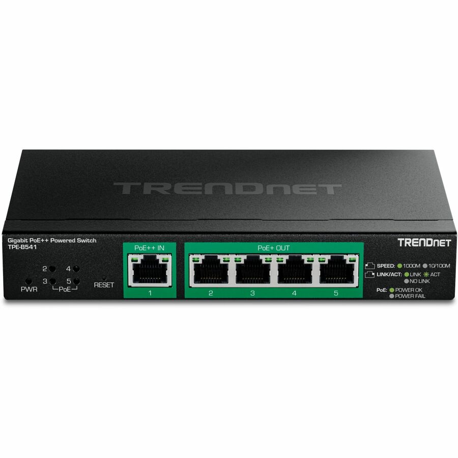 TRENDnet 5-Port Gigabit PoE++ Powered Managed Switch with PoE Passthrough TPE-B541