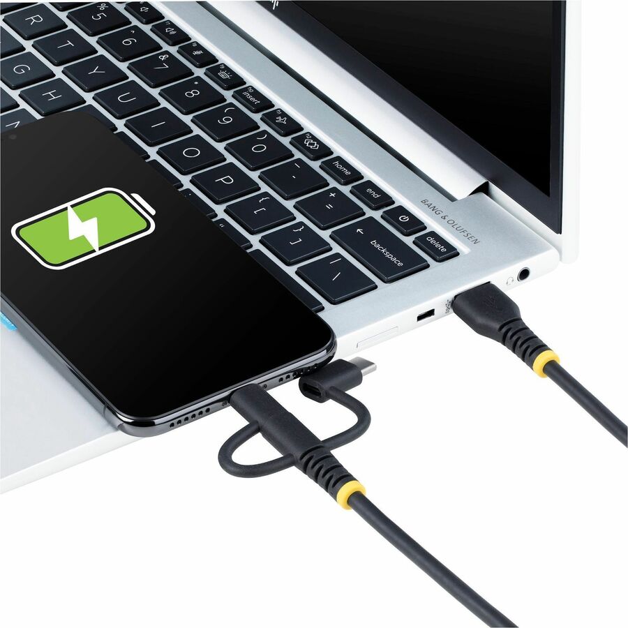 StarTech.com 3.3ft (1m) Rugged USB Multi Charging Cable, USB to Lightning/Micro-USB/Type-C, Apple MFi, Aramid Jacket, 3-in-1 Charger Cord RLTCUB1MBK