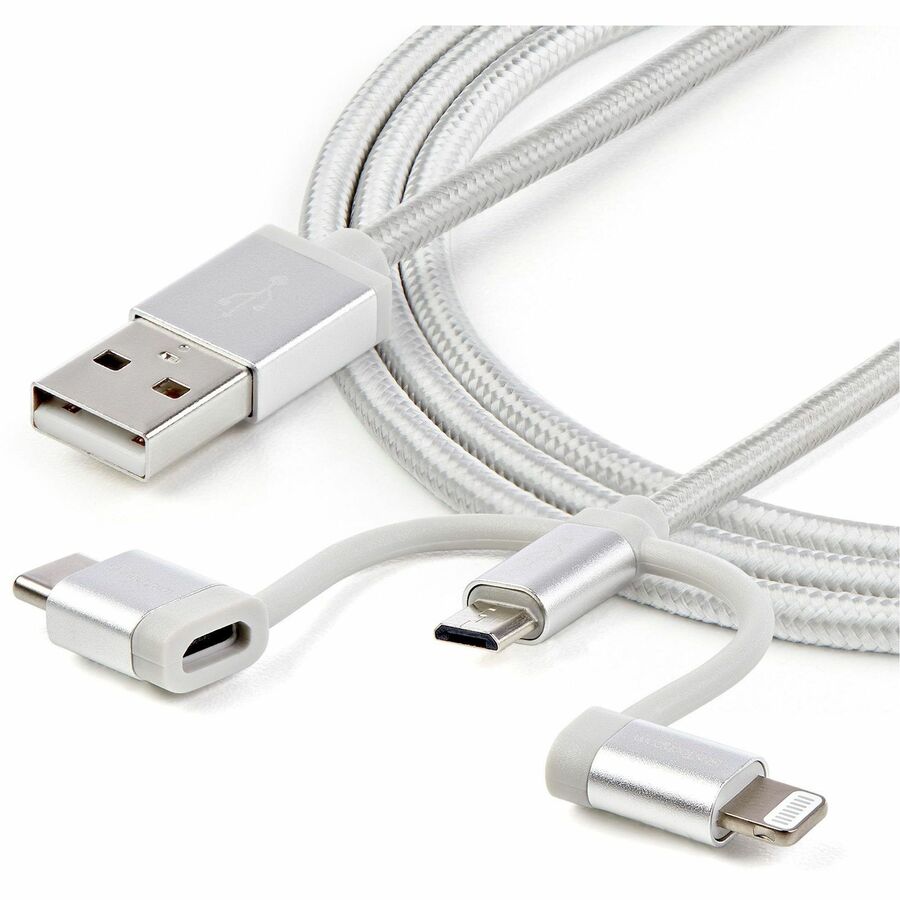 StarTech.com 6ft (1.8m) USB Multi-Charging Cable, USB-A to Lightning/USB-C/Micro-USB, Apple MFi Certified, Braided Nylon Jacket; USB 3-in-1 Charger Cable/Cord LTCUB6GR