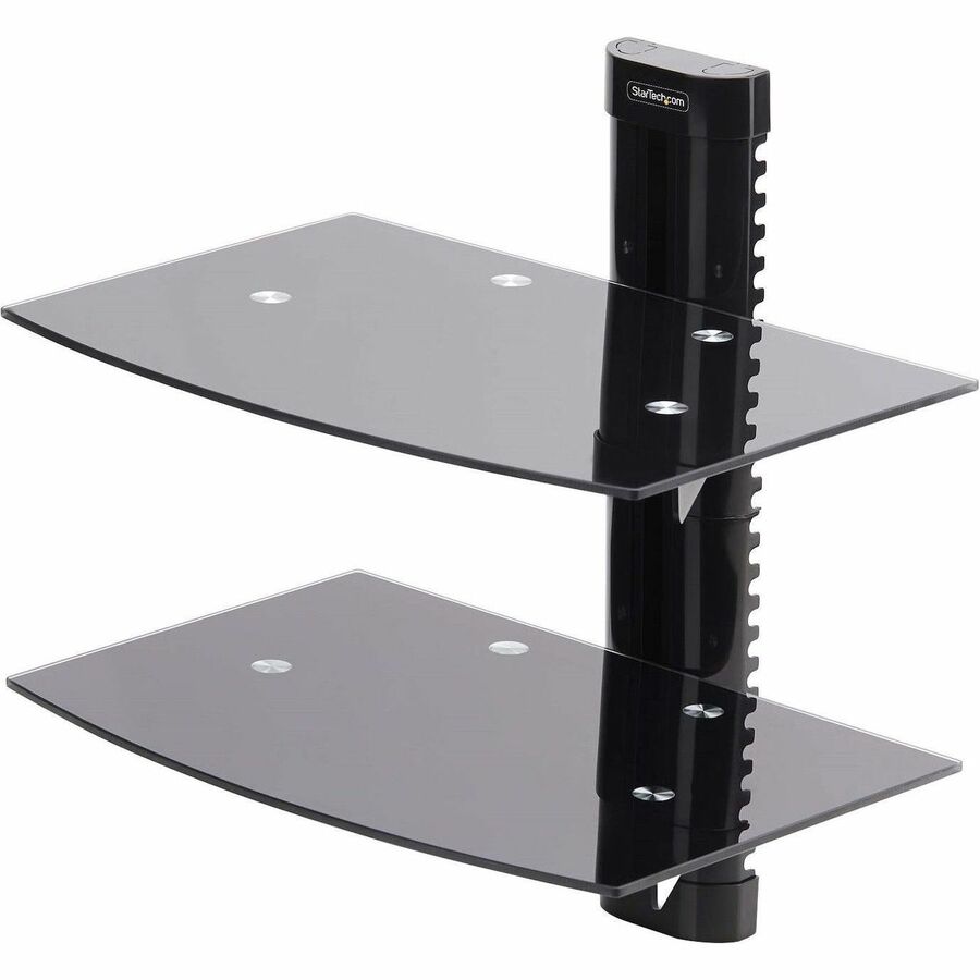 StarTech.com Dual Floating Wall-Mounted AV Shelves, Adjustable Height Shelf For Under TV A/V Equipment, Black Tempered Glass Shelves 2B-WALL-MOUNT-SHELF