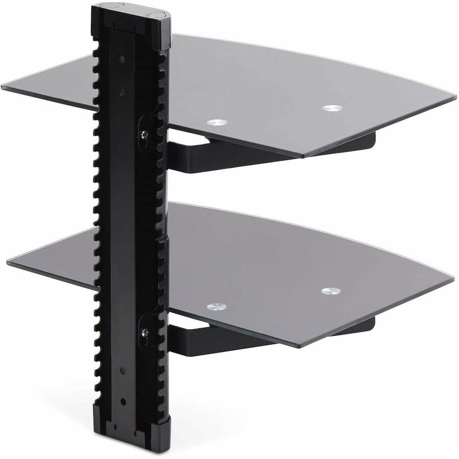 StarTech.com Dual Floating Wall-Mounted AV Shelves, Adjustable Height Shelf For Under TV A/V Equipment, Black Tempered Glass Shelves 2B-WALL-MOUNT-SHELF