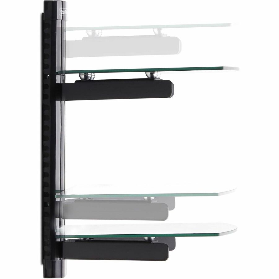 StarTech.com Dual Floating Wall-Mounted AV Shelves, Adjustable Height Shelf For Under TV A/V Equipment, Black Tempered Glass Shelves 2B-WALL-MOUNT-SHELF