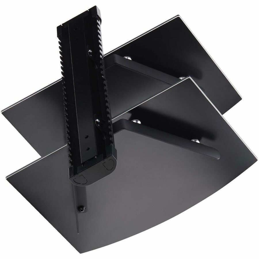 StarTech.com Dual Floating Wall-Mounted AV Shelves, Adjustable Height Shelf For Under TV A/V Equipment, Black Tempered Glass Shelves 2B-WALL-MOUNT-SHELF