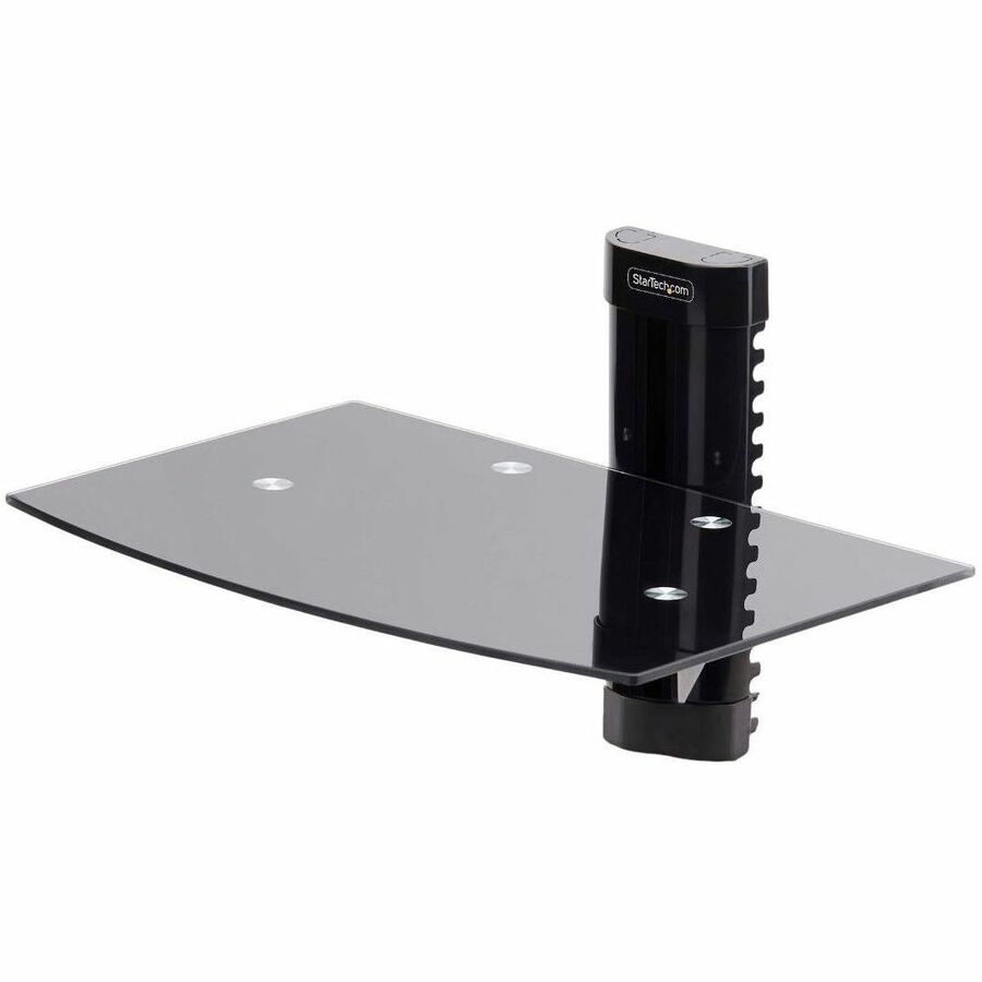 StarTech.com Floating Wall-Mounted AV Shelf, Adjustable Height Shelf For Under TV A/V Equipment, Black Tempered Glass Shelf 1B-WALL-MOUNT-SHELF