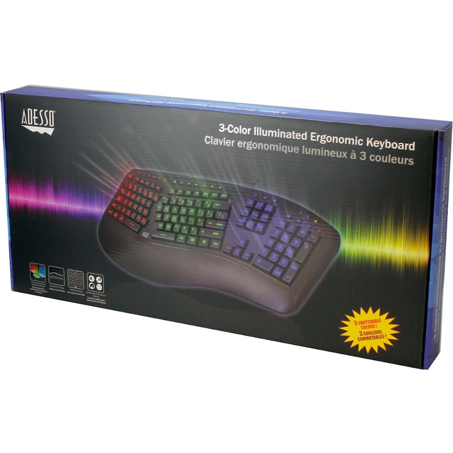 Adesso AKB-150EB-FR Color Illuminated Ergonomic Keyboard AKB-150EB-FR