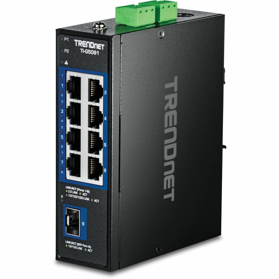 TRENDnet 9-Port Industrial 2.5G DIN-Rail Switch with 10G SFP+ Port TI-G5091