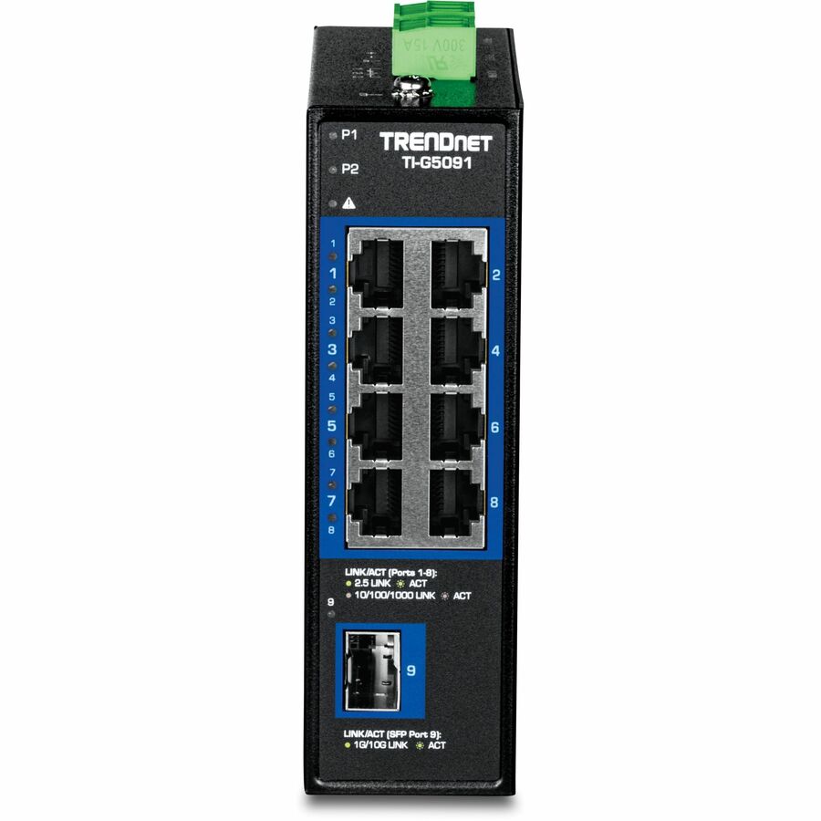 TRENDnet 9-Port Industrial 2.5G DIN-Rail Switch with 10G SFP+ Port TI-G5091