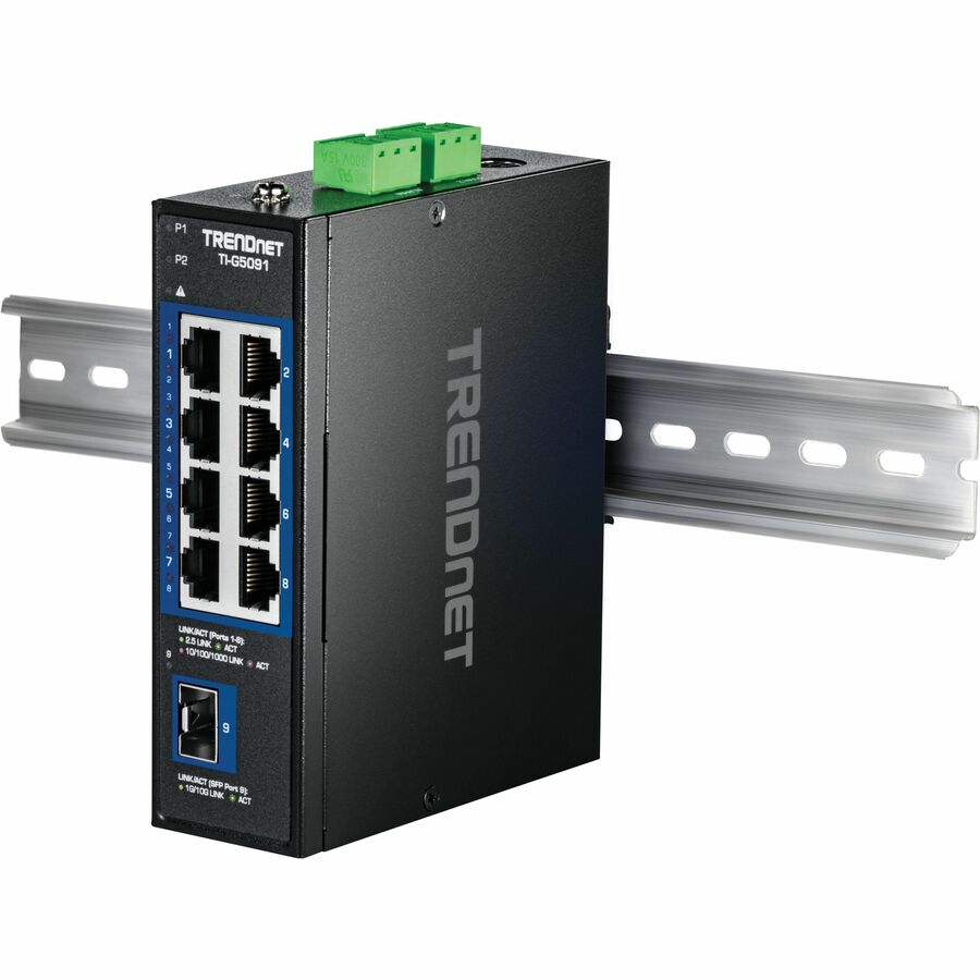 TRENDnet 9-Port Industrial 2.5G DIN-Rail Switch with 10G SFP+ Port TI-G5091