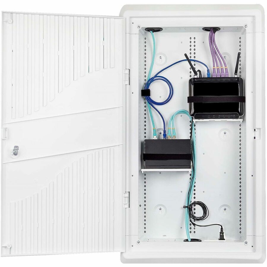 StarTech.com 28in Wall-Mount Media Enclosure, Cable Management Box for Network Distribution, Mounting Fixtures/Modules Included, White 28P1-MEDIA-ENCLOSURE