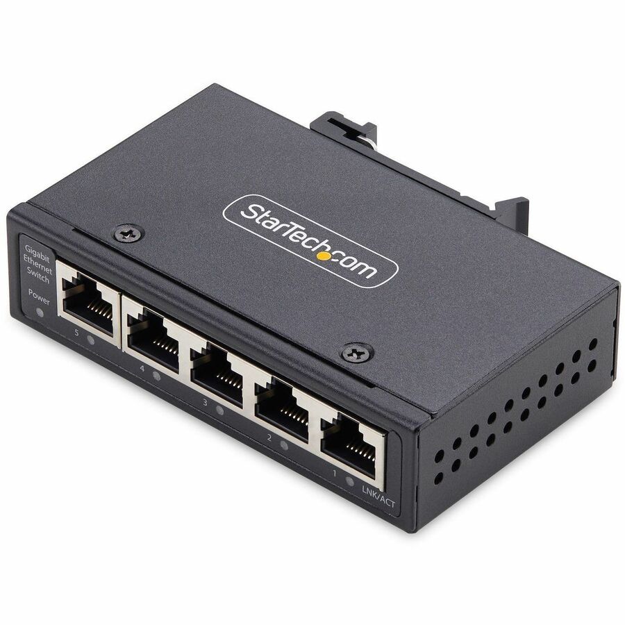 StarTech.com 5-Port Unmanaged Industrial Network Switch, 10/100/1000 Ethernet, DIN Rail/Wall-Mount, IP30 Rated, -40F-167F, 9~60V DC, TAA I51G-ETHERNET-SWITCH