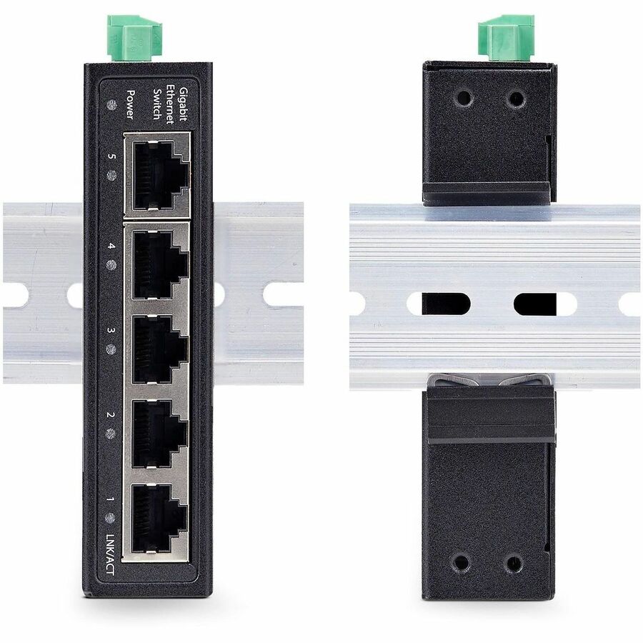 StarTech.com 5-Port Unmanaged Industrial Network Switch, 10/100/1000 Ethernet, DIN Rail/Wall-Mount, IP30 Rated, -40F-167F, 9~60V DC, TAA I51G-ETHERNET-SWITCH