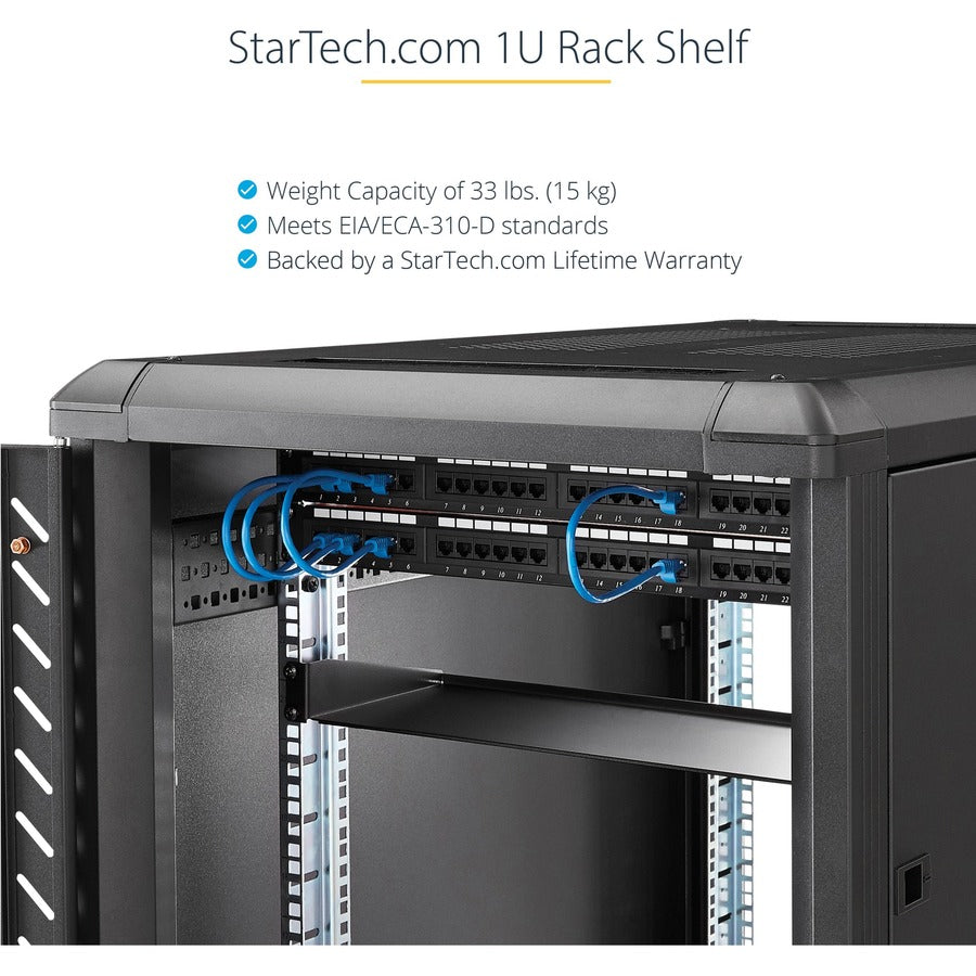 StarTech.com 1U 7in Depth Universal Fixed Rack Mount Shelf - 33lbs / 15kg CABSHELF1U