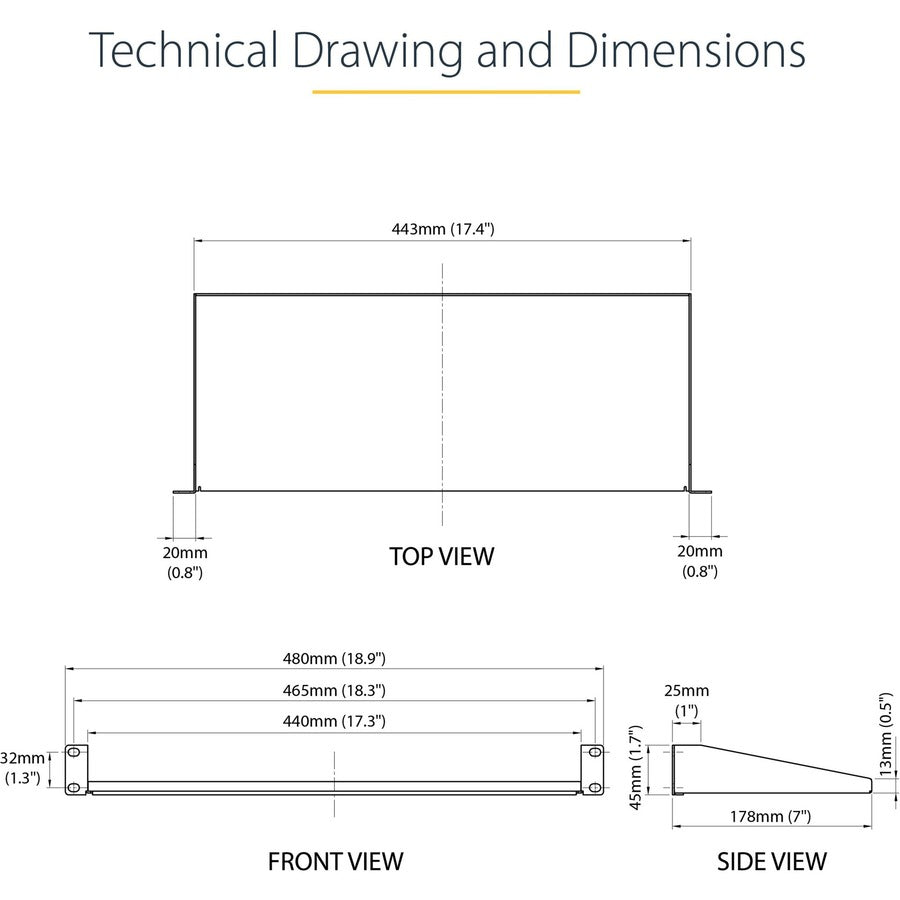 StarTech.com 1U 7in Depth Universal Fixed Rack Mount Shelf - 33lbs / 15kg CABSHELF1U