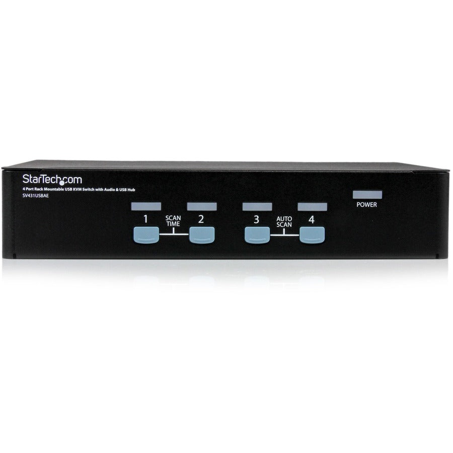 StarTech.com Commutateur KVM USB montable en rack 4 ports avec audio et hub USB 2.0 - Commutateur KVM/audio/USB - USB - 4 ports - Montable en rack - 1 utilisateur local - 1U SV431USBAE