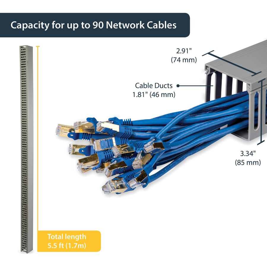 StarTech.com Gestion des câbles pour rack de serveur - 3 x 3 pouces - Chemin de câbles réseau et données à fente ouverte - Gestion des câbles pour conduit de doigt avec couvercle (AD3X3) AD3X3