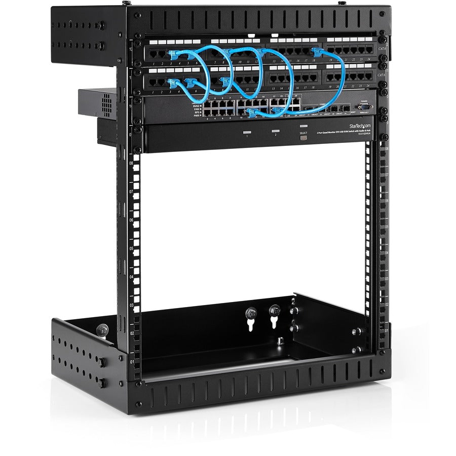 StarTech.com Rack réseau mural 12U 19" - Profondeur réglable 12-20" Cadre ouvert pour salle de serveurs/AV/données/équipement informatique avec écrous cage RK12WALLOA