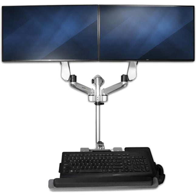 StarTech.com Wall Mount Workstation - Foldable Ergonomic Standing Desk - Height Adjustable Dual 30" VESA Monitor Arm & Keyboard/Mouse Tray WALLSTSI2