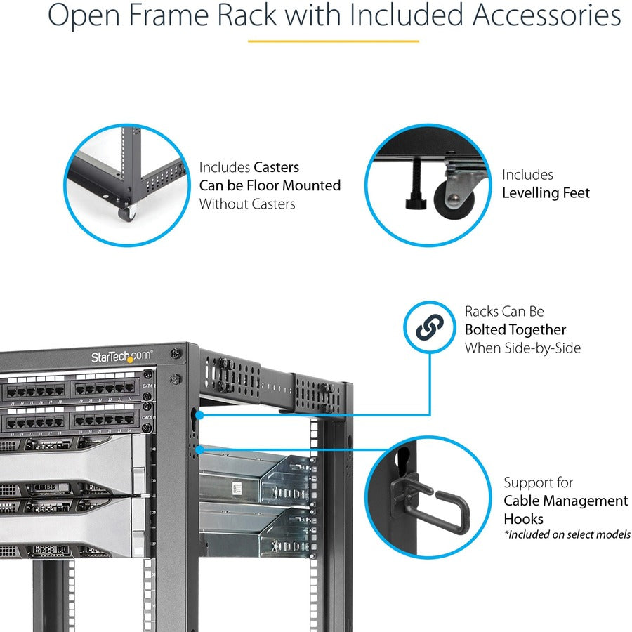 StarTech.com 8U 19" Open Frame Server Rack - Compact, 4 Post, Adjustable Depth (22 to 40") - Mobile Network Rack - HP ProLiant ThinkServer 4POSTRACK8U