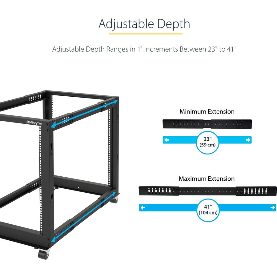 StarTech.com 8U 19" Open Frame Server Rack - Compact, 4 Post, Adjustable Depth (22 to 40") - Mobile Network Rack - HP ProLiant ThinkServer 4POSTRACK8U