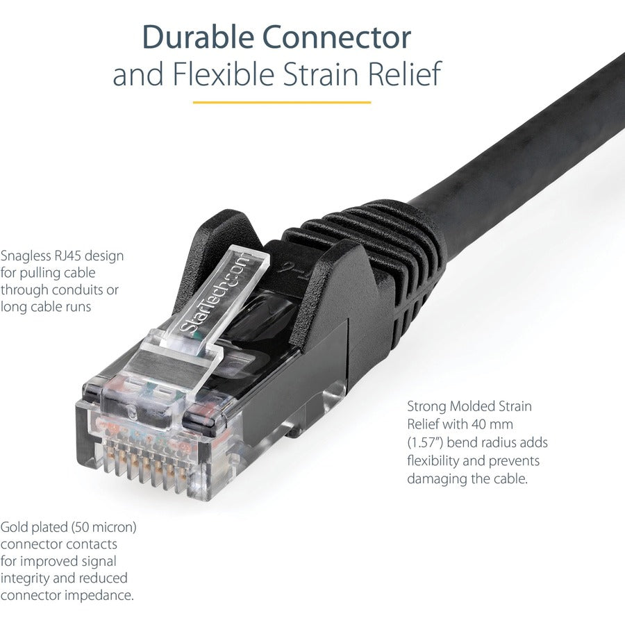 StarTech.com 3ft (90cm) CAT6 Ethernet Cable, LSZH (Low Smoke Zero Halogen) 10 GbE Snagless 100W PoE UTP RJ45 Black Network Patch Cord, ETL N6LPATCH3BK