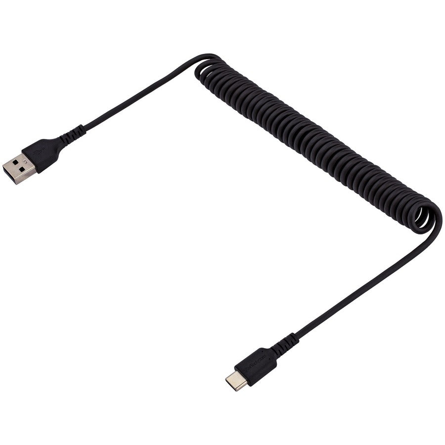 StarTech.com Câble de chargement USB A vers C de 1 m, enroulé USB 2.0 A vers Type-C robuste, câble USB-C de charge et de synchronisation rapides et durables, noir, M/M R2ACC-1M-USB-CABLE