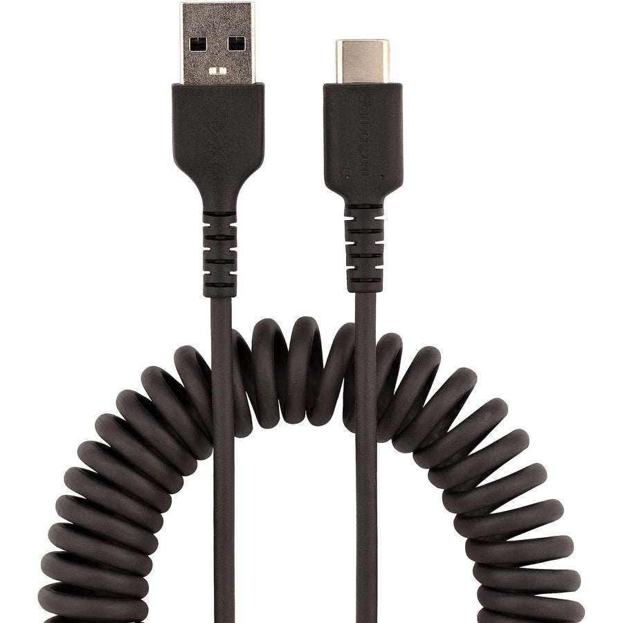 StarTech.com Câble de chargement USB A vers C de 1 m, enroulé USB 2.0 A vers Type-C robuste, câble USB-C de charge et de synchronisation rapides et durables, noir, M/M R2ACC-1M-USB-CABLE