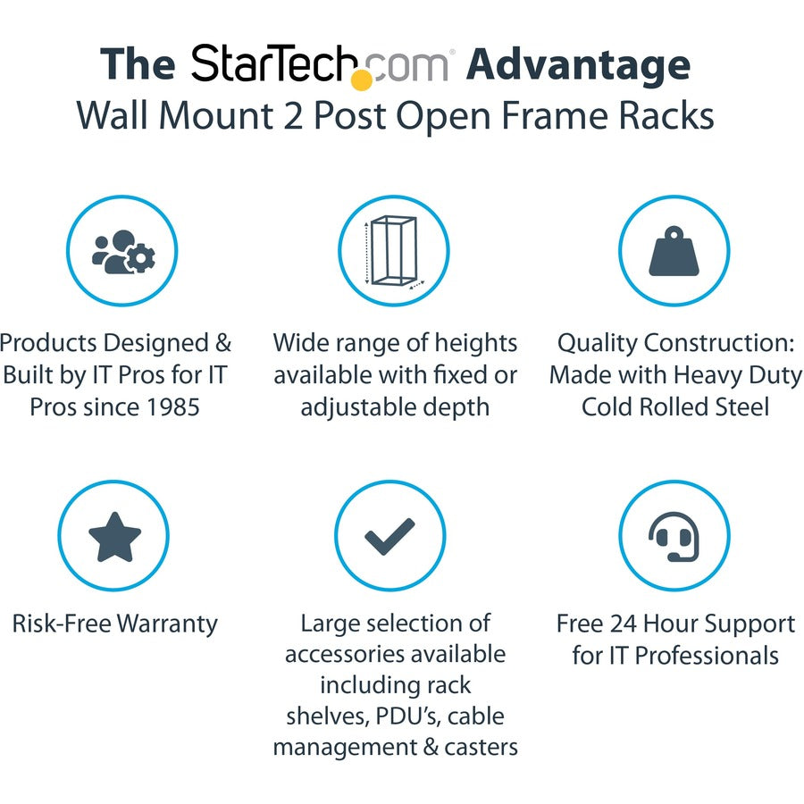 StarTech.com Rack réseau mural 21U 19" - Profondeur réglable 12-20" Cadre ouvert pour salle de serveurs/AV/données/équipement informatique avec écrous cage RACK-21U-20-WALL-OA