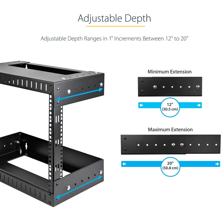 StarTech.com Rack réseau mural 21U 19" - Profondeur réglable 12-20" Cadre ouvert pour salle de serveurs/AV/données/équipement informatique avec écrous cage RACK-21U-20-WALL-OA