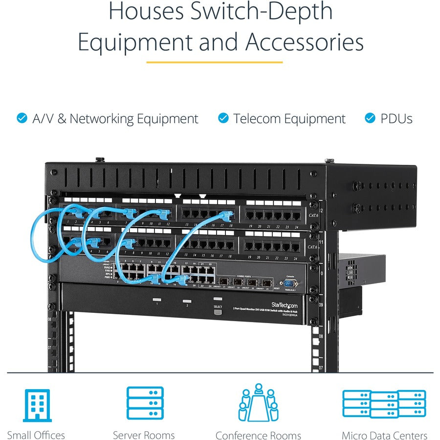 StarTech.com Rack réseau mural 21U 19" - Profondeur réglable 12-20" Cadre ouvert pour salle de serveurs/AV/données/équipement informatique avec écrous cage RACK-21U-20-WALL-OA