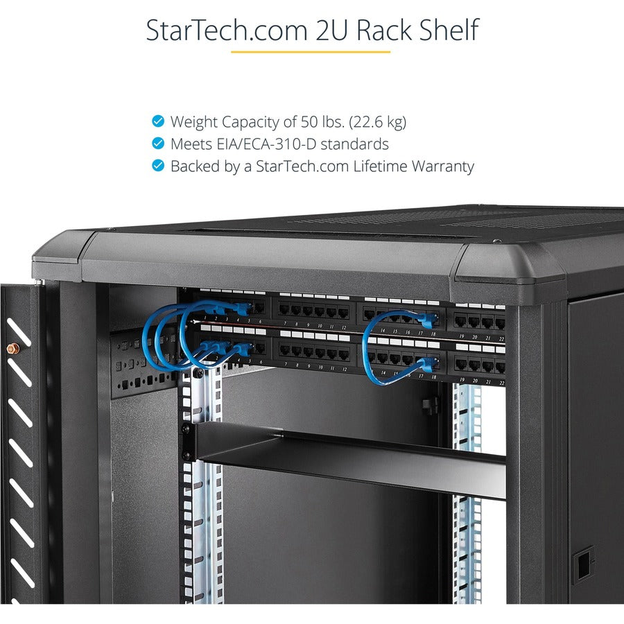 StarTech.com 2U 22in Rack Mount Cantilever Shelf - Fixed Server Rack Cabinet Shelf - 50lbs / 22kg CABSHELF22