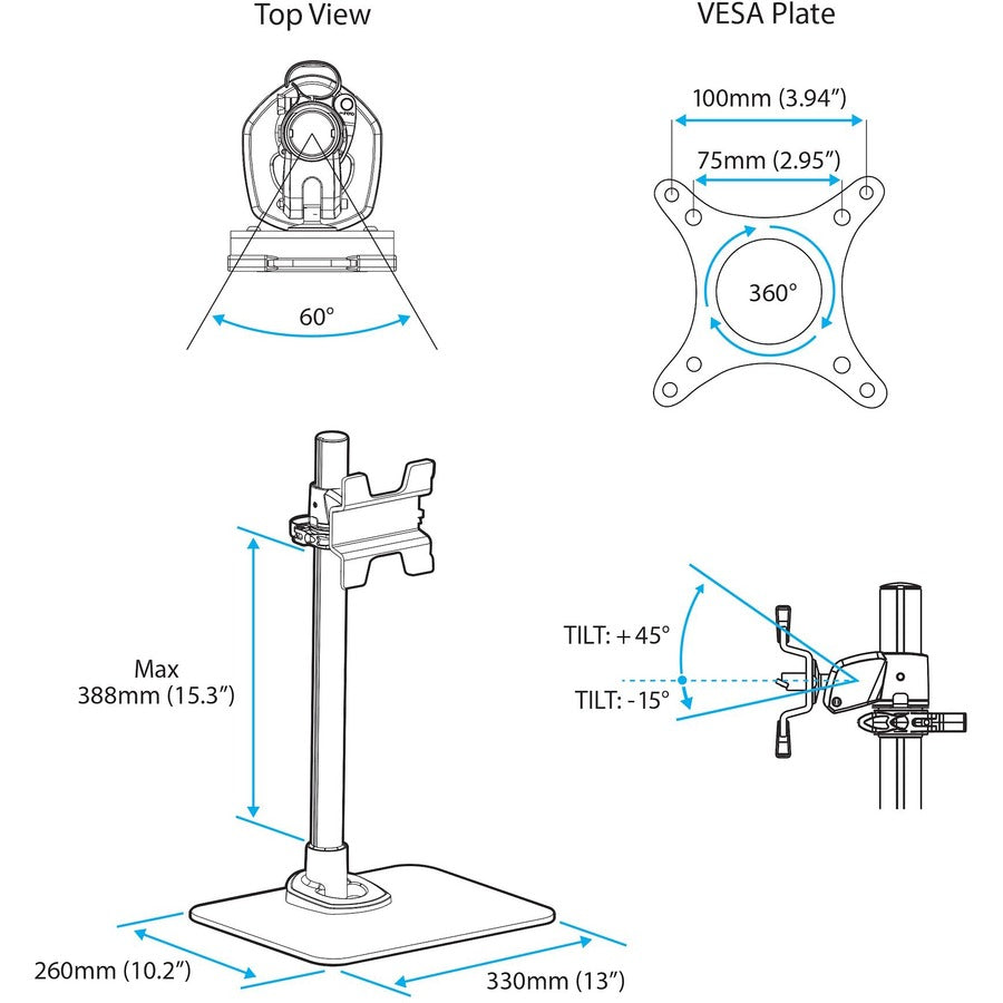 StarTech.com Single Monitor Stand - For up to 34" VESA Mount Monitors - Works with iMac / Apple Cinema Displays - Steel - Silver ARMPIVSTND