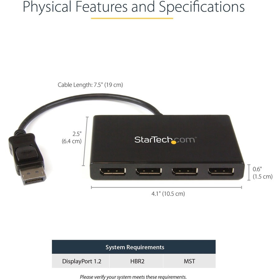 StarTech.com 4-Port Multi Monitor Adapter, DisplayPort 1.2 MST Hub, 4x 1080p, DP Video Splitter for Extended Desktop Mode, Windows Only MSTDP124DP