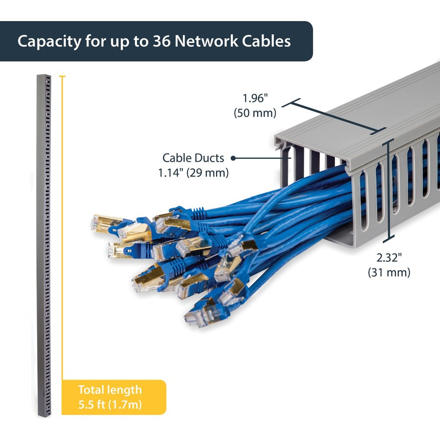 StarTech.com Server Rack Cable Management - 2x2in - Open Slot Network & Data Cable Raceway - Finger Duct Cable Management w/ Cover (AD2X2) AD2X2