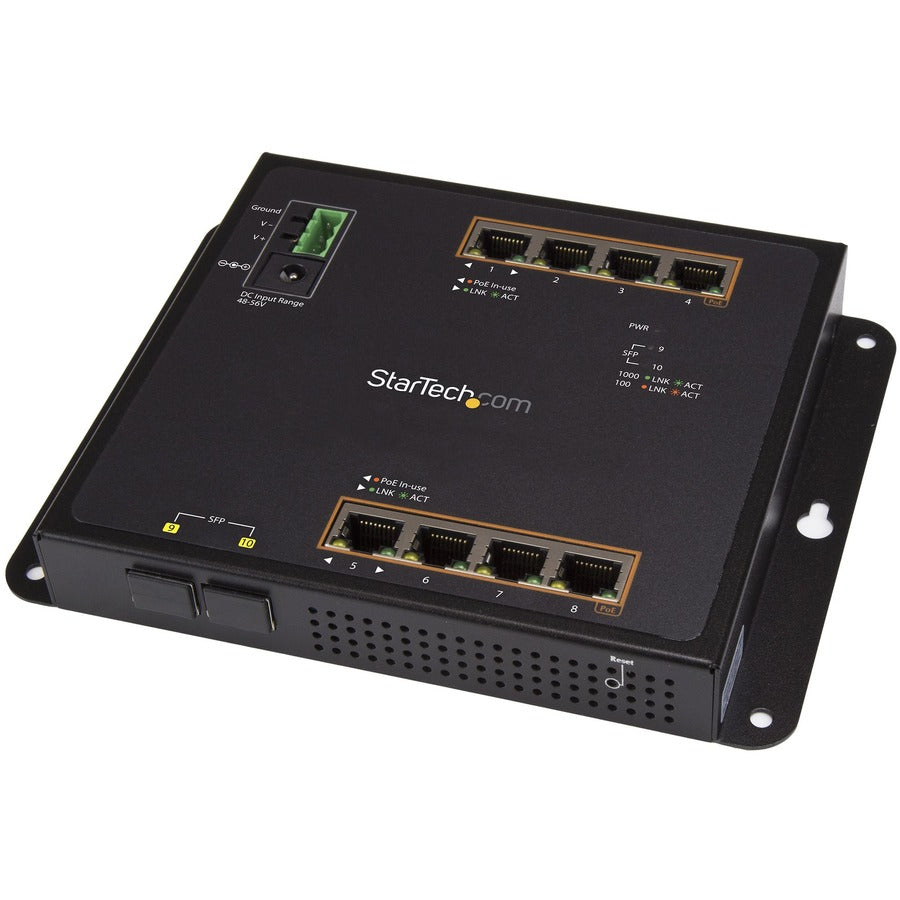 StarTech.com Switch industriel Gigabit PoE+ 8 ports avec 2 emplacements SFP MSA Commutateur couche 30 W/L2 Commutateur réseau Ethernet géré IP-30/-40C à 75C IES101GP2SFW