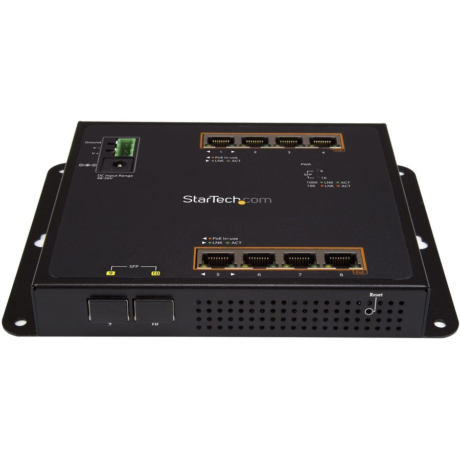 StarTech.com Industrial 8 Port Gigabit PoE+ Switch w/2 SFP MSA Slots 30W Layer/L2 Switch Managed Ethernet Network Switch IP-30/-40C to 75C IES101GP2SFW