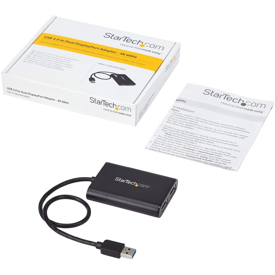 StarTech.com USB to Dual Monitor DisplayPort Adapter - 4K 60Hz - USB 3.0 5Gbps - DisplayLink Cert. - Limited stock, similar item USBA2DPGB USB32DP24K60