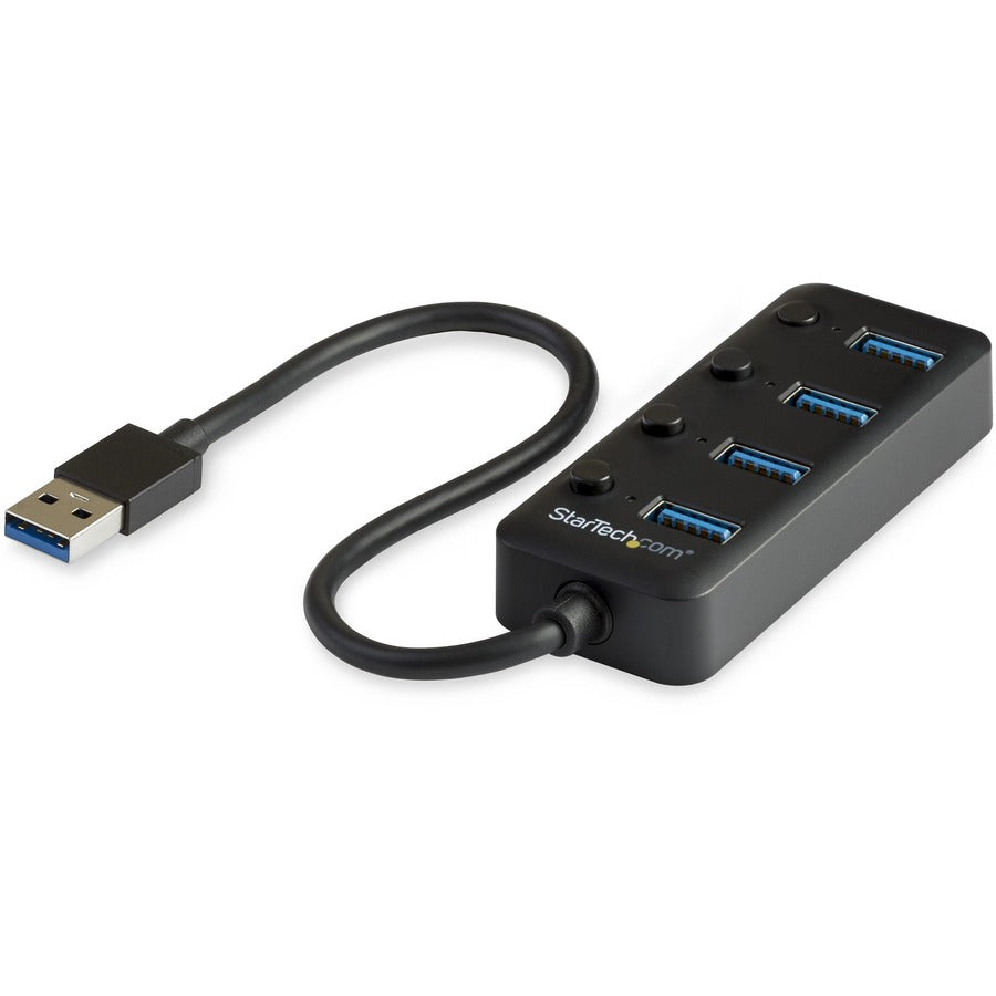 StarTech.com Hub USB 3.0 4 ports - USB Type-A vers 4x USB-A avec commutateurs de port marche/arrêt individuels - USB 3.1 Gen 1 SuperSpeed ​​5 Gbit/s - Alimentation par bus HB30A4AIB