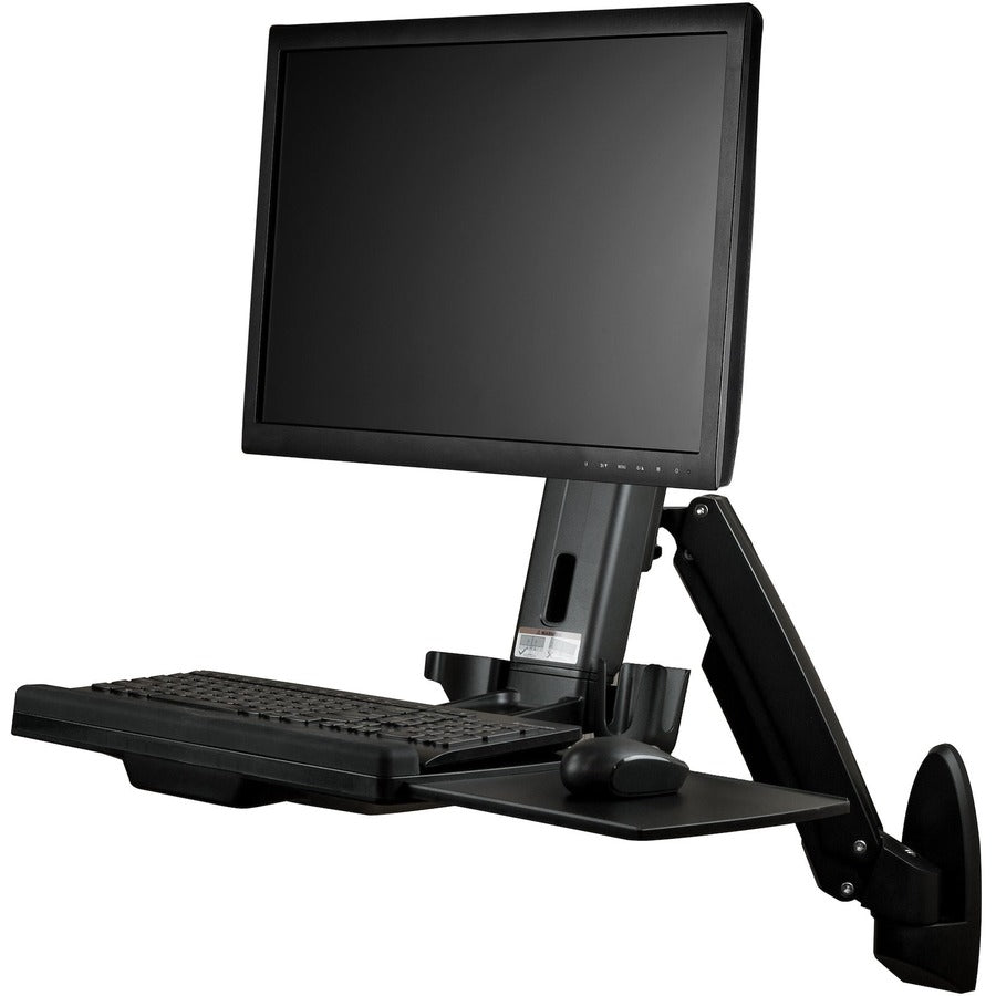 StarTech.com Wall Mount Workstation, Full Motion Standing Desk, Ergonomic Height Adjustable Monitor & Keyboard Tray Arm, For VESA Display WALLSTS1