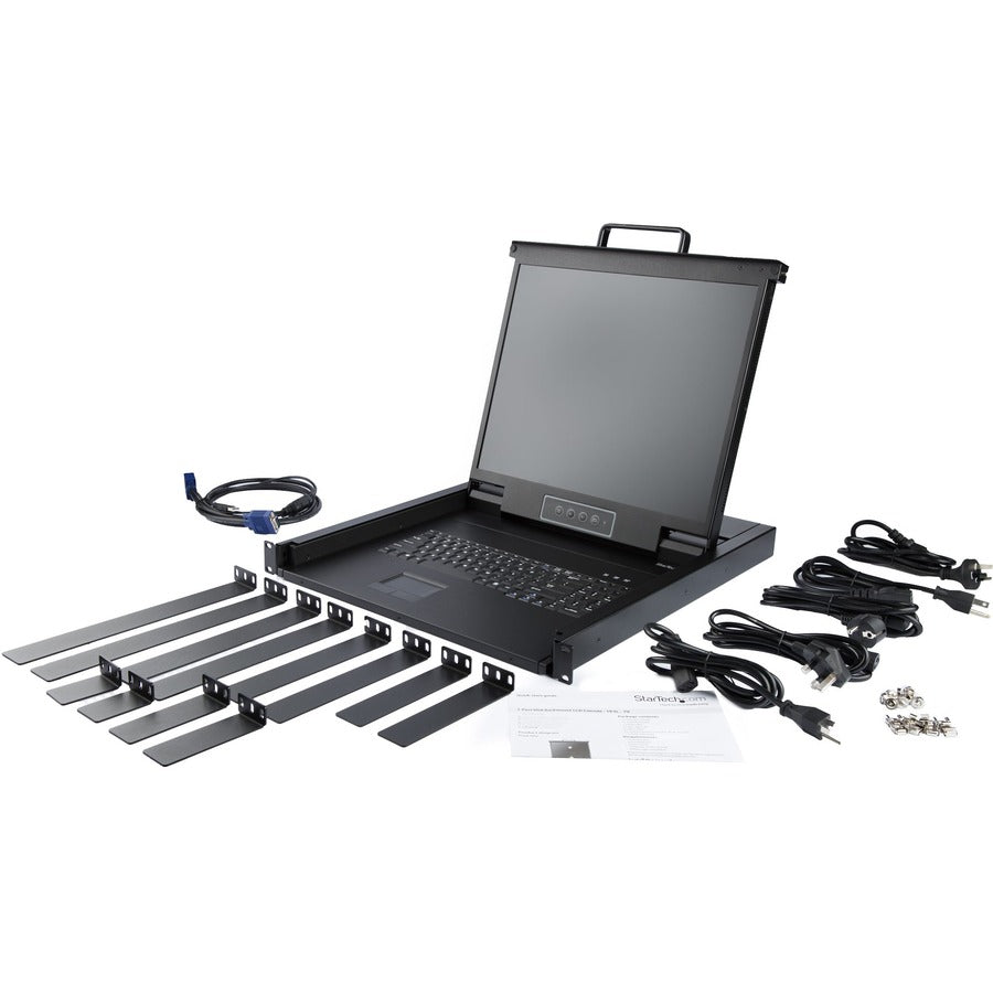 StarTech.com Rackmount KVM Console - 1U 17" LCD Monitor Single Port VGA KVM Server Rack Drawer includes Cables & Hardware - USB Support RKCONS1701