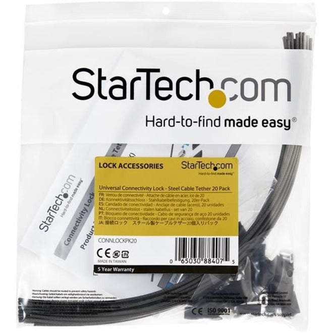 StarTech.com Lot de 20 câbles d'attache de sécurité pour adaptateurs et dongles – Kit d'attache de câble universel – Câble d'attache en acier antivol – Antivol CONNLOCKPK20